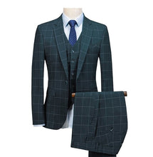 Load image into Gallery viewer, Men's plaid suit 3 Pieces Notched Shawl Lapel Blazer Suit Sets Formal Slim Fit Tuxedos Suit 2019 Royal Blue(Blazer +Vest+Pants)