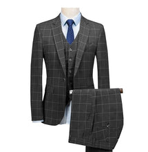 Load image into Gallery viewer, Men's plaid suit 3 Pieces Notched Shawl Lapel Blazer Suit Sets Formal Slim Fit Tuxedos Suit 2019 Royal Blue(Blazer +Vest+Pants)