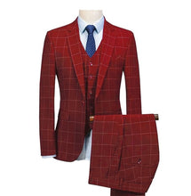Load image into Gallery viewer, Men's plaid suit 3 Pieces Notched Shawl Lapel Blazer Suit Sets Formal Slim Fit Tuxedos Suit 2019 Royal Blue(Blazer +Vest+Pants)