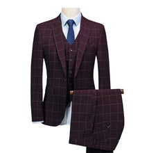 Load image into Gallery viewer, Men's plaid suit 3 Pieces Notched Shawl Lapel Blazer Suit Sets Formal Slim Fit Tuxedos Suit 2019 Royal Blue(Blazer +Vest+Pants)